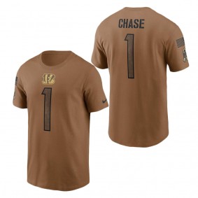 Men's Cincinnati Bengals Ja'Marr Chase Brown 2023 Salute To Service Name & Number T-Shirt