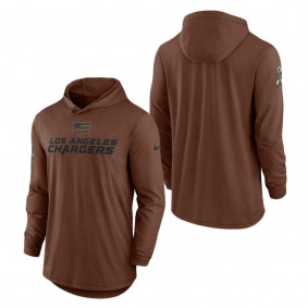 Men's Los Angeles Chargers Brown 2023 Salute To Service Lightweight Long Sleeve Hoodie T-Shirt