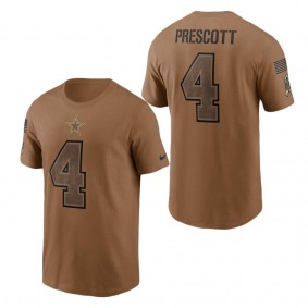 Men's Dallas Cowboys Dak Prescott Brown 2023 Salute To Service Name & Number T-Shirt