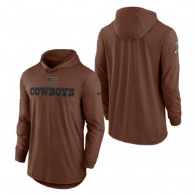 Men's Dallas Cowboys Brown 2023 Salute To Service Lightweight Long Sleeve Hoodie T-Shirt