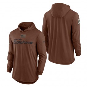 Men's Miami Dolphins Brown 2023 Salute To Service Lightweight Long Sleeve Hoodie T-Shirt