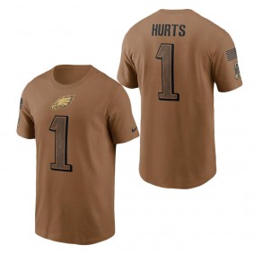 Men's Philadelphia Eagles Jalen Hurts Brown 2023 Salute To Service Name & Number T-Shirt