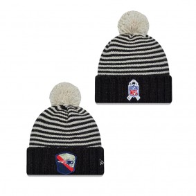 Women's New England Patriots Black 2023 Salute To Service Cuffed Pom Knit Hat
