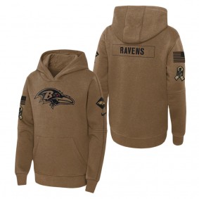 Youth Baltimore Ravens Brown 2023 Salute to Service Club Fleece Pullover Hoodie