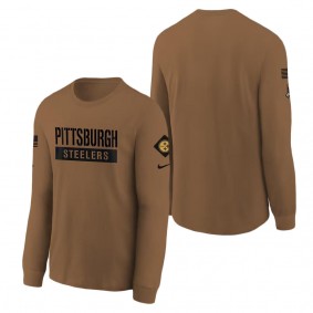 Youth Pittsburgh Steelers Brown 2023 Salute to Service Long Sleeve T-Shirt